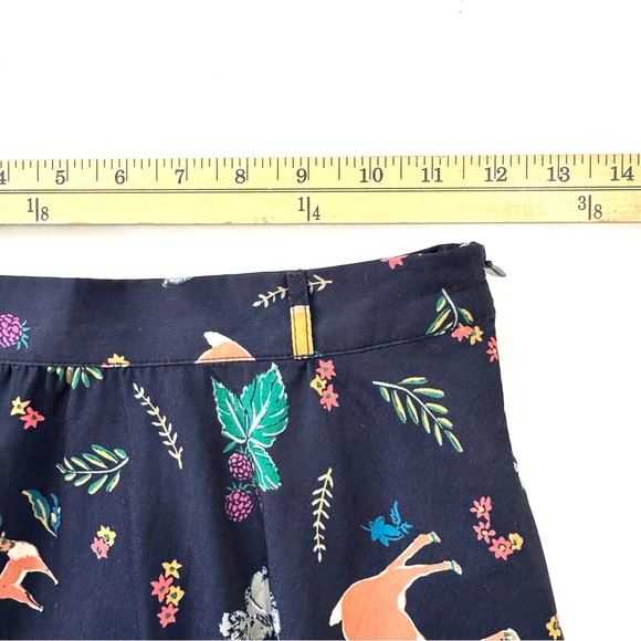 MODCLOTH Sz S Flare Navy Midi Skirt Squirrel Deer Forest Animals Print w/Pockets - Picture 10 of 12